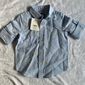 NWT Janie and Jack Boys Chambray Button Down with Palm Trees Size 2T